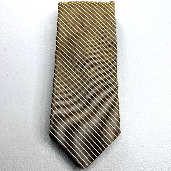 Faconnable Necktie Tan Striped Silk Hand Made in Italy Tie - Picture 2 of 10